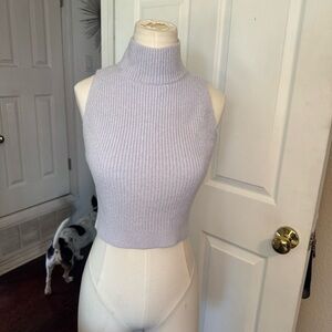 Zara Lilac Ribbed Knit Sleeveless Turtleneck Top cropped size small